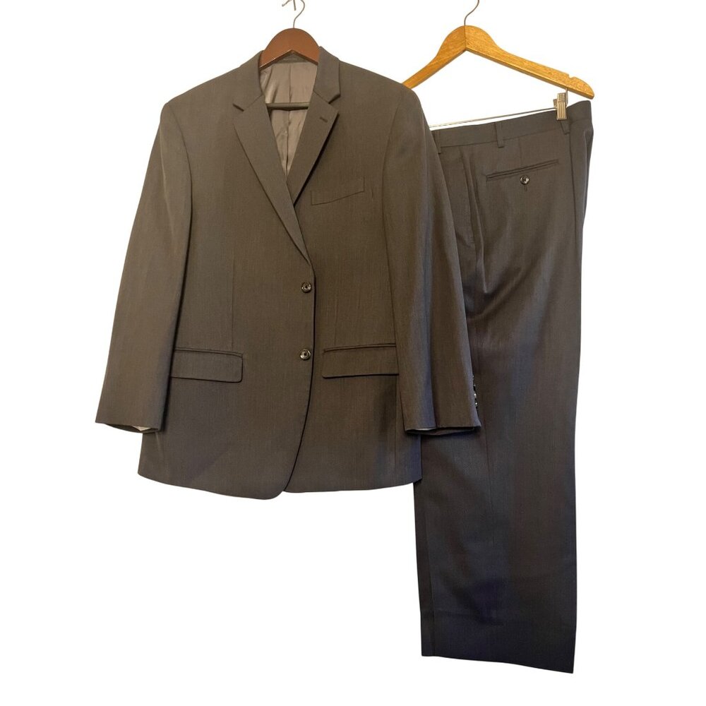 Michael Kors 44R Men 2-Piece Suit Charcoal 100% Wool Classic Professional Preppy